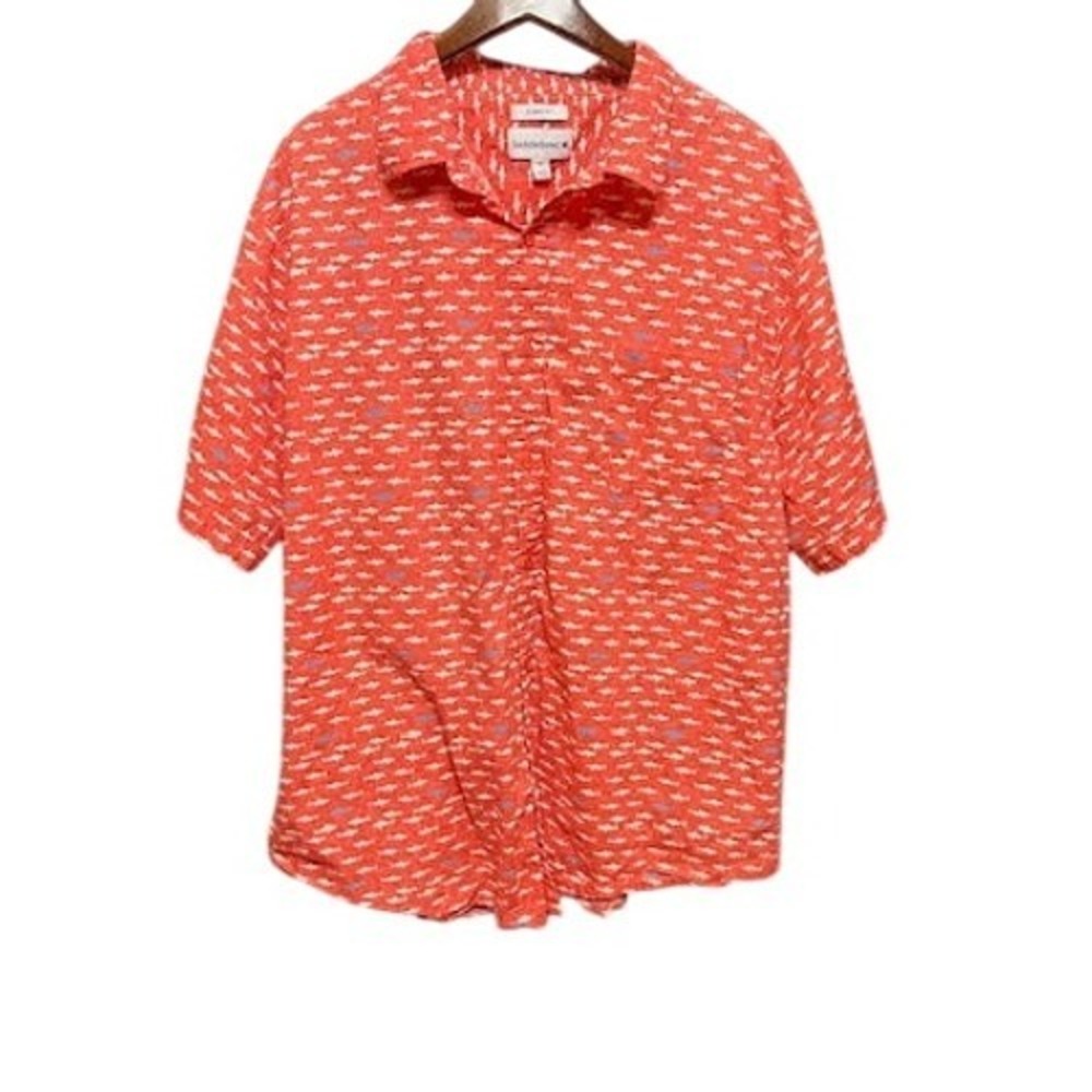 Saddlebred Mens Coral Salmon‎ Fish Print Short Sleeve Button Down Shirt